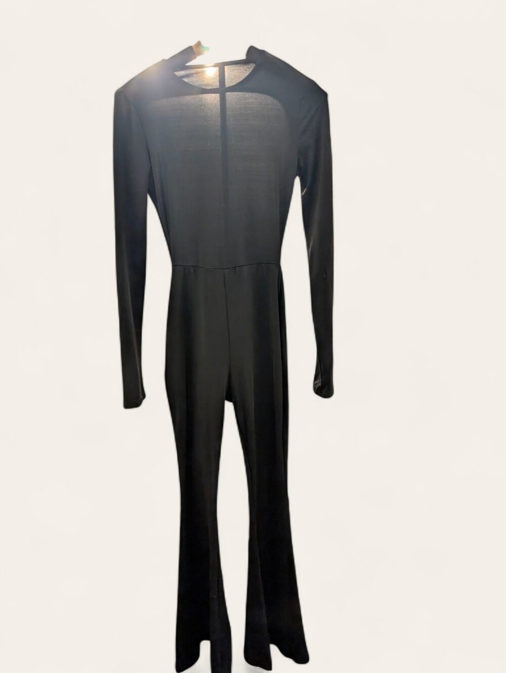 Woman Silk Backless Catsuit Bell BottomsBlack Sexy